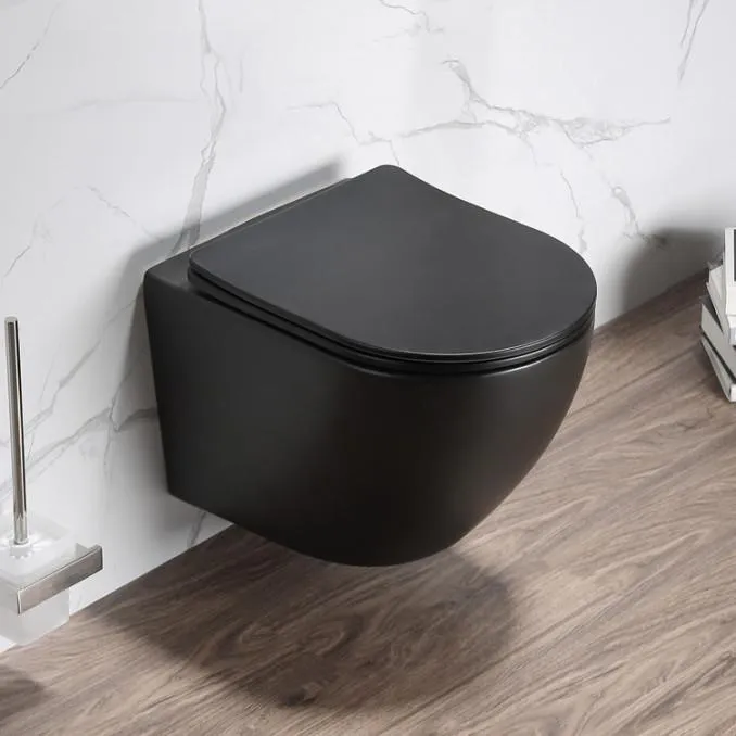 Konzolna wc šolja PERLA compact rimless mat crna sa duroplast soft close wc daskom - Slika 2