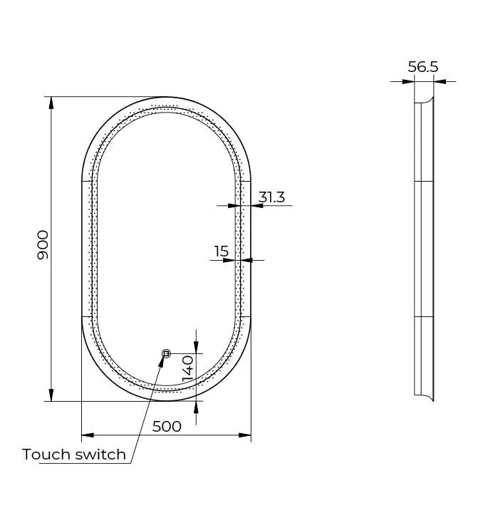 Ogledalo COPEN 500x900 sa alu ramom 56.5mm LED gold - Slika 2
