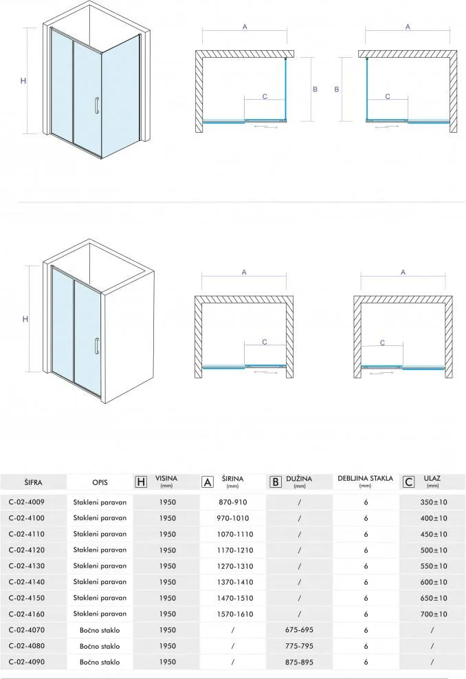 Stakleni paravan COPEN ATLAS 110x195cm staklo 6mm providno - Slika 5