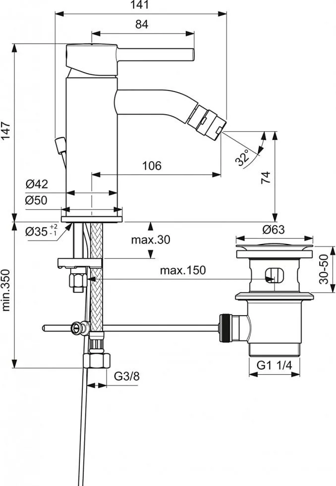 Baterija za bide IDEAL STANDARD CERALINE - Slika 4