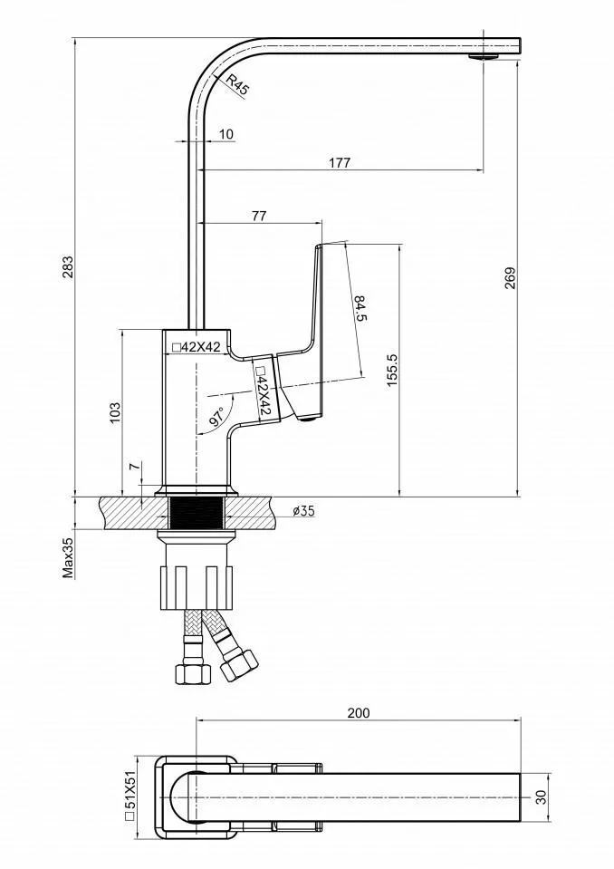 Baterija za sudoperu MINOTTI QUADRA NEW mat crna - Slika 2